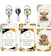 Highland Cow Retractable Badge Holder - 2PCS Sunflower Highland Cow ID Badge Holders Reel Floral ...