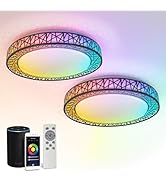 ASD 20 Inch Smart RGBW Flush Mount Ceiling Light with Remote - Matte Black 42W 120V 2700-6500K Di...