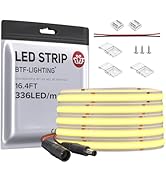 BTF-LIGHTING FCOB COB LED Strip Flexible High Density Uniform Light 8W/m 16.4FT DC12V Warm White ...