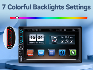 7 colorful backlights settings car stereo double din radio car audio receivers