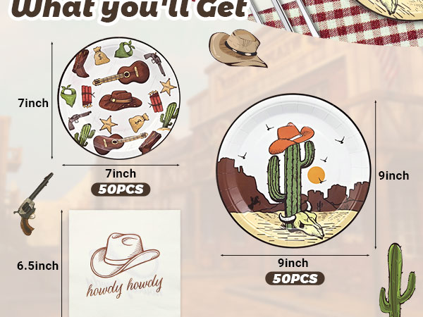 rustic country Wild West cowboy birthday party celebration paper plates napkins
