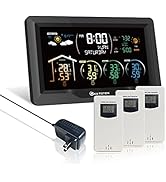 KETOTEK Wireless Radio Weather Station with 3 Outdoor Sensors Indoor Outdoor LCD Digital Thermome...