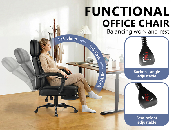 Executive Big and Tall Office Chair with Foot Rest Computer Office Chair with Adjustable Headrest 