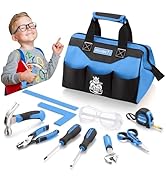 REXBETI 10-Piece Kids Tool Set with Real Hand Tools, Blue Durable Storage Bag, Children Learning ...