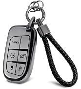 PIFOOG Key Fob Cover Fit for Jeep Grand Cherokee Cherokee Compass Renegade 5-Button 
