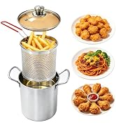 HAUSMODA Small Stainless Steel Deep Fryer with Basket For Home Use, Stove Top Frying Pot with Eas...