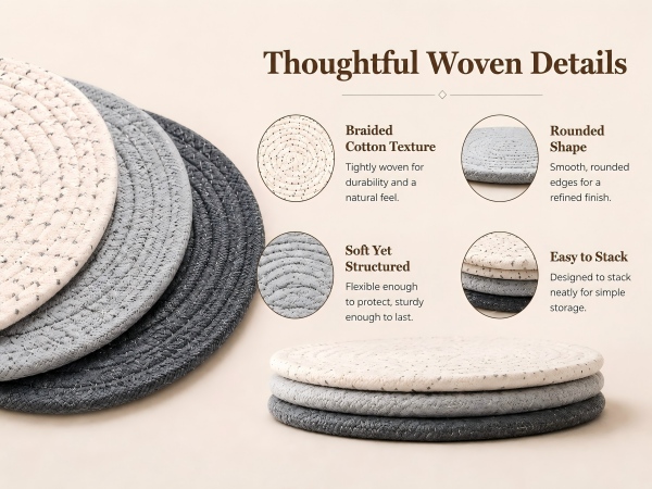 Thick Blended Fiber Pot Pads, Resist Deformation &amp; Reusable After Multiple Washes