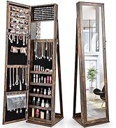 CHARMAID Jewelry Armoire with Full Length Mirror, Lockable Standing Jewelry Cabinet Organizer wit...