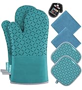KEGOUU Oven Mitts and Pot Holders 6pcs Set, Kitchen Oven Glove High Heat Resistant 500 Degree Ext...