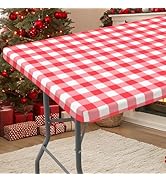 Smiry Rectangle Picnic Table Cloth, Elastic Waterproof Fitted Vinyl Tablecloth for 6 FT Tables, F...