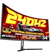 SANSUI 34 Inch 240Hz Ultrawide Curved Gaming Monitor UWQHD 3440×1440, 21:9 2K Curved Monitor 1500...