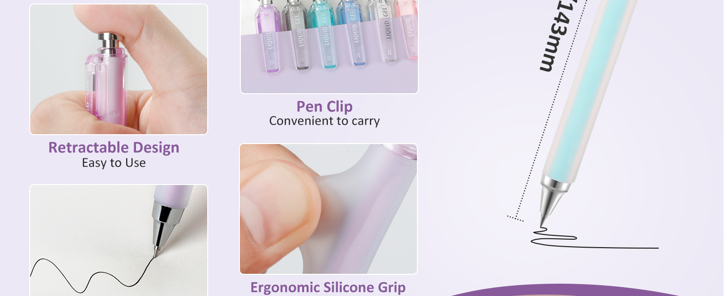 6pcs black pens,nursing school essentials,desk accessories for women,0.5 mm pens