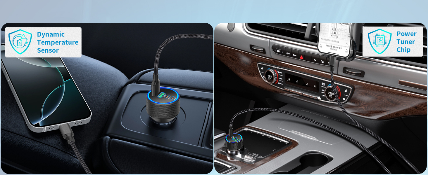 MFi Certified 4-Port 90W USB-C/USB-A Power Cigarette Lighter PD/QC USB-C Car Charger for iPhone 16