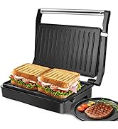Panini Press Grill, Aigostar 1000W Sandwich Maker with Non-Stick Double Flat Cooking Plate, Indic...