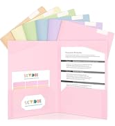 SKYDUE Pocket Folders with Tabs, 6 Pack Plastic File Folders with 2 Pockets and 18 Labels, Letter...