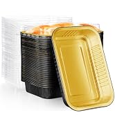EUSOAR Mini Loaf Baking Pans with Lids, Black Gold Square 20oz 50pcs Aluminum Foil Disposable Bre...