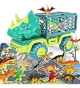 HONGID Dinosaur Truck Toys for Kids 3-5, Triceratops Car Toy with 15 Dino Figures,Large Activity ...