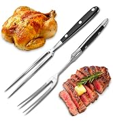 meat forks for kitchen displayed with roasted chicken and sliced steak for serving use