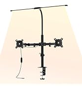 ZUAVIALA Dual Monitor Stand with LED Desk Lamp,Dual Monitor Mount for Desk Holds up to 30 Inches ...