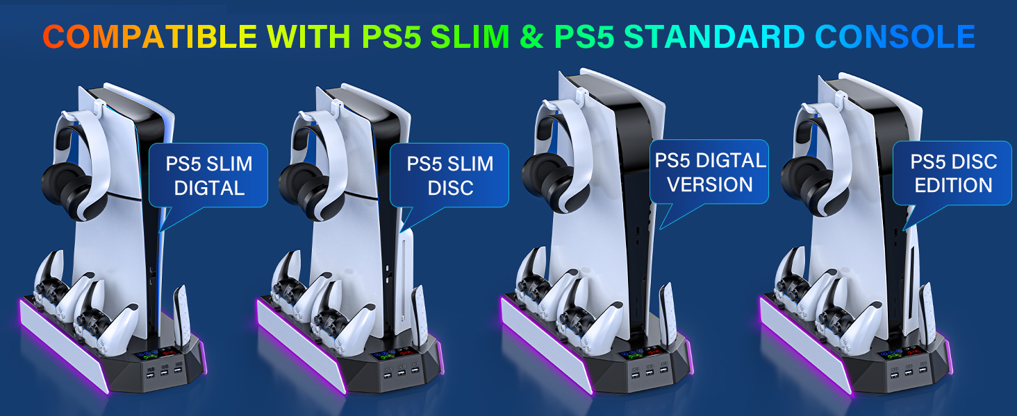 ps5 slim docking station with cooling fan