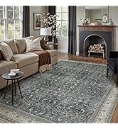 HUGEAR Area Rug 8x10 Vintage Black Machine Washable Living Room Rugs Distressed Retro Floral Vacu...