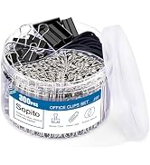 Binder Clips Paperclips, Sopito 300pcs Office Clips Set with Paper Clamps Rubber Bands for Office...