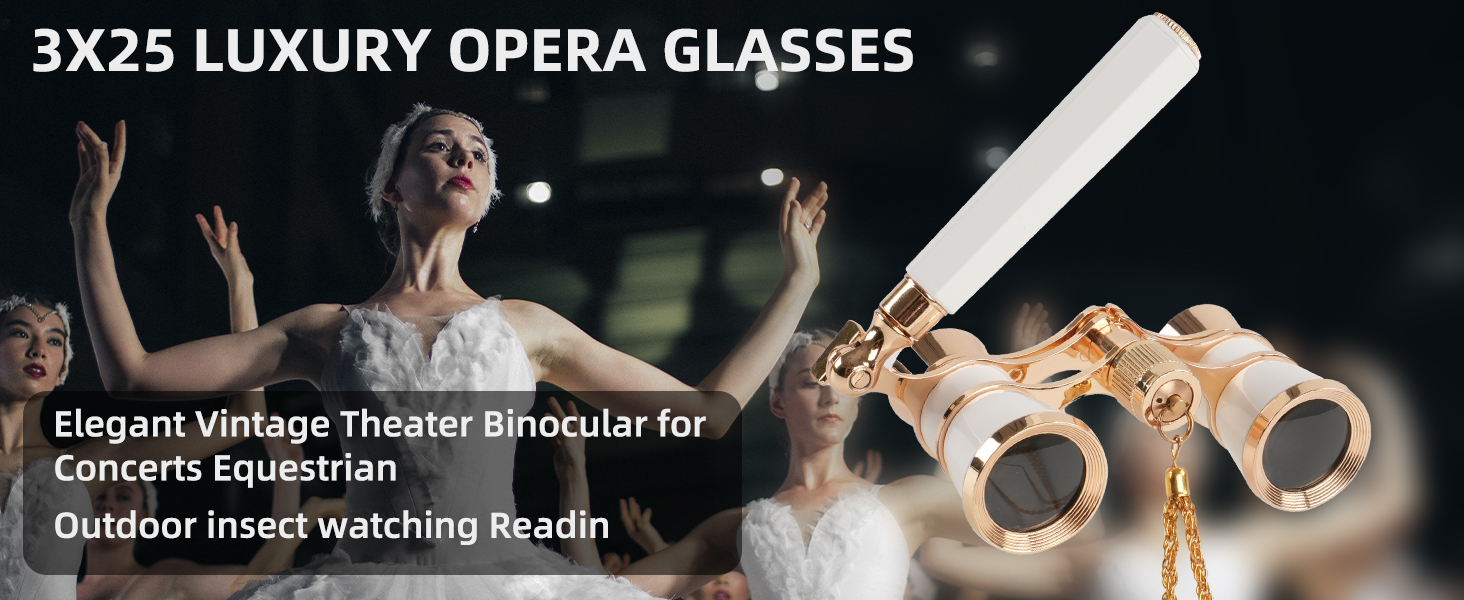 3X25 Opera Glasses Binoculars Compact with Adjustable Handle Chain Theater Mini binocular