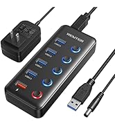 Powered USB Hub 3.0, Wenter 5-Port USB 3.0 Hub (4 Faster Data Transfer Ports+ 1 Smart Charging Po...