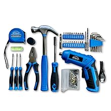 Cordless Screwdriver, Tape Measure, Level Pliers, Bit Handle, Hanging Kit, Bits