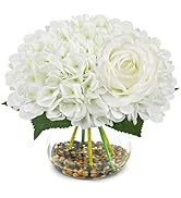 N&T NIETING Artificial Hydrangea Flowers with Vase White Fake Flowers with Rose Faux Hydrangea Fl...