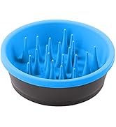 Dexas Slow Feeder Dog Bowl for Healthier Digestion, Teeth and Gums, 6 Cup Capacity, Gray and Blue