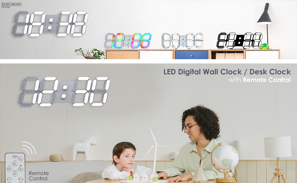 KOSUMOSU 9.7" digital wall clock