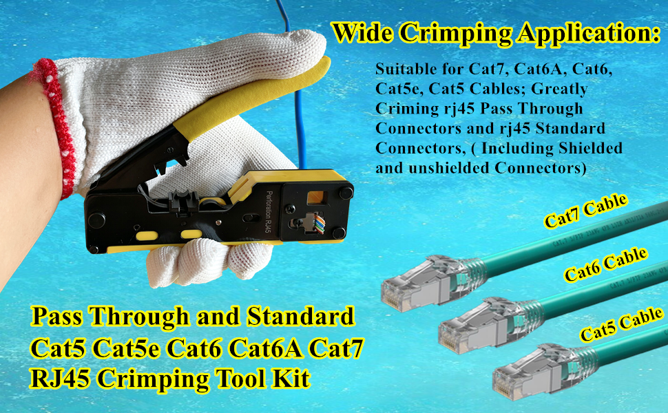 Gaobige rj45 Crimp Tool Kit, Pass Through Cat7 Cat6A Cat6 Cat5e Cat5 rj45 Crimping Tool