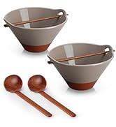 MALACASA 42 oz Ceramic Ramen Bowl Set with Wooden Spoon &amp; Chopsticks, Japanese Style Soup Bowls f...