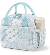 WOBAGMEN Quilted Lunch Box for Adult Women,Cute Floral Insulated Lunch Tote with Front Zipper Poc...