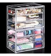 2 Packs Desk Storage Organizer with 12 Drawers, FODIENS Clear Desktop Craft Drawer Cabinet, Stack...