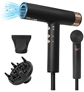 LOMOOWAY Hair Dryer with Diffuser - 1875W Blow Dryer, 110,000 RPM Fast Drying, 500 Million Negati...