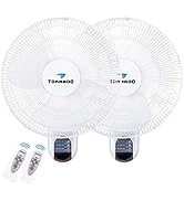 Tornado 2 Pack 16 Inch Oscillating Wall Mount Fan Remote Control Included 3 Speed 2650 CFM 6 FT C...