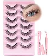 Losha Lashes Wispy False Eyelashes 7 Pairs Natural Cat Eye Lashes Kit with Lash Glue and Lash Twe...
