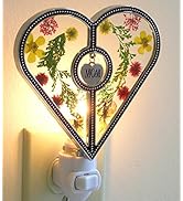 BANBERRY DESIGNS Heart Night Light - Gift for Mom - Pressed Flowers Between Glass - Includes Engr...