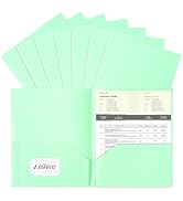 Aegero Plastic Folders with Pockets (7 Pack, Light Green), Durable Heavy Duty File Folders with B...