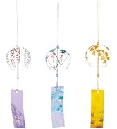 BENECREAT 3 PCS 3 Colours Japanese Glass Round Wind Chimes, Light Sky Blue, Light Golden Yellow, ...