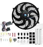 BLACKHORSE-RACING 14" Universal Electric Radiator Cooling Fans + Thermostat Relay &amp; Mount Kit