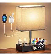 Kakanuo Fully Dimmable Nightstand Lamp for Bedroom with USB C Ports, Grey Small Bedside Table Lam...