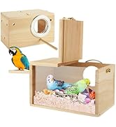 QTLCOHD 2 Pack Parakeet Nesting Box, Natural Wood Breeding Box with Transparent Acrylic Window, B...