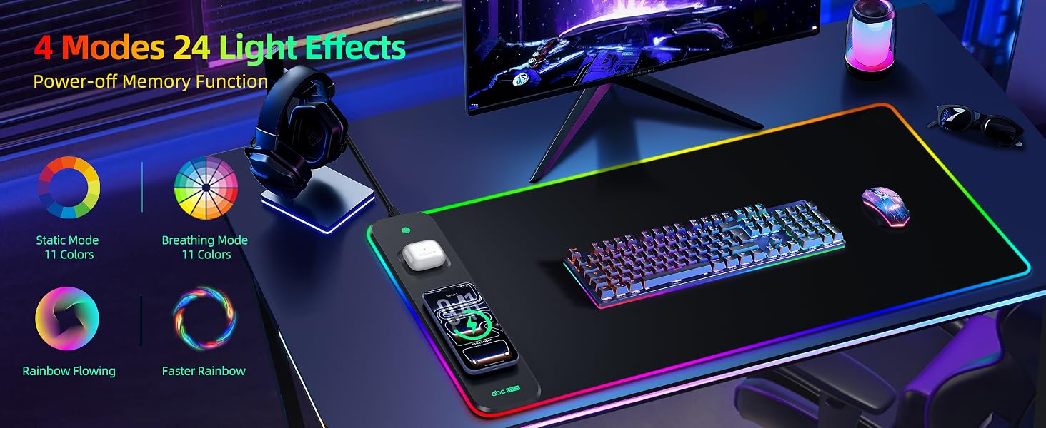 RGB gaming mouse pad with wireless charging