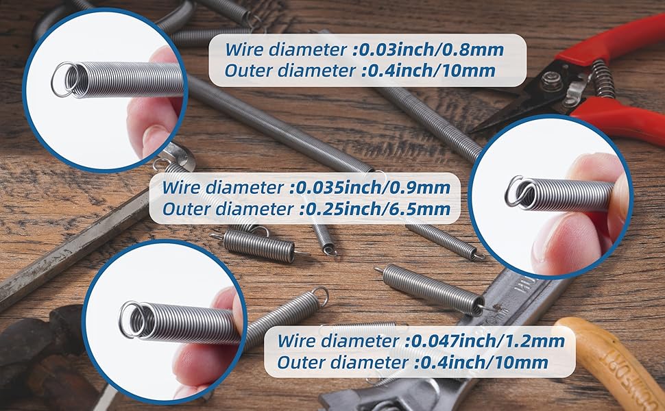Display of 3 different wire gauges and outer diameters