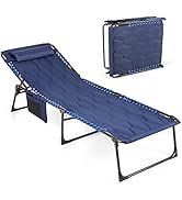 LET'S CAMP Portable Folding Reclining Lounger Camping Cot Adjustable 5-Position Lightweight with ...