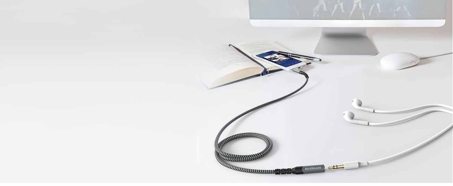 BlueRigger music everywhere ultra durable tangle free nylon braided aux 15000 bend lifespan m2f