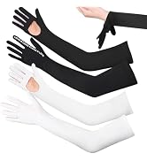 Qeedy 2 Pairs UV Protection Gloves Full Arm Sunblock Gloves with Ventilation Holes, Summer Sun Pr...